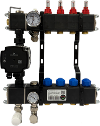 VTE composiet verdeler 5 groeps met Grundfos UPM3 pomp - Aansluiting Linksonder